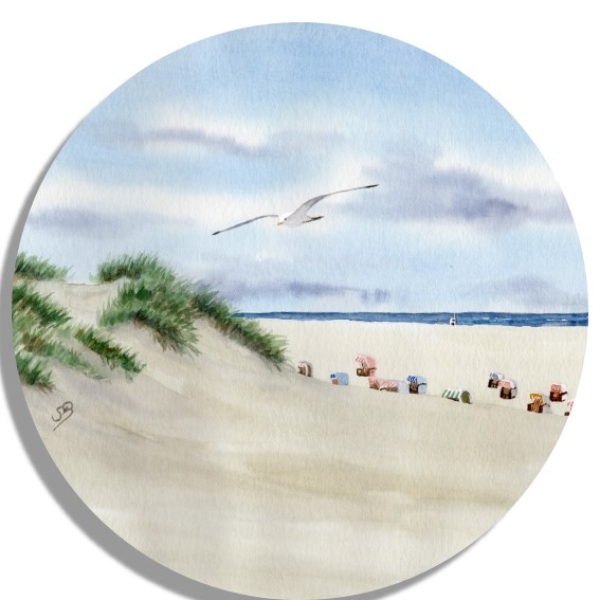 Coasters glass coasters 9,5 x  9,5 cm Watercolor Art Print Beach Chair Sunset North Sea Island Juist - Beach chairs on the beach - Juist 8